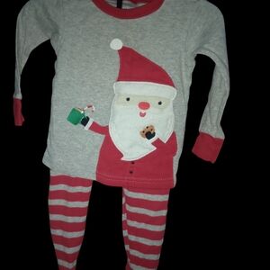 Festive Gray and Red Pajama Set with Santa Design
